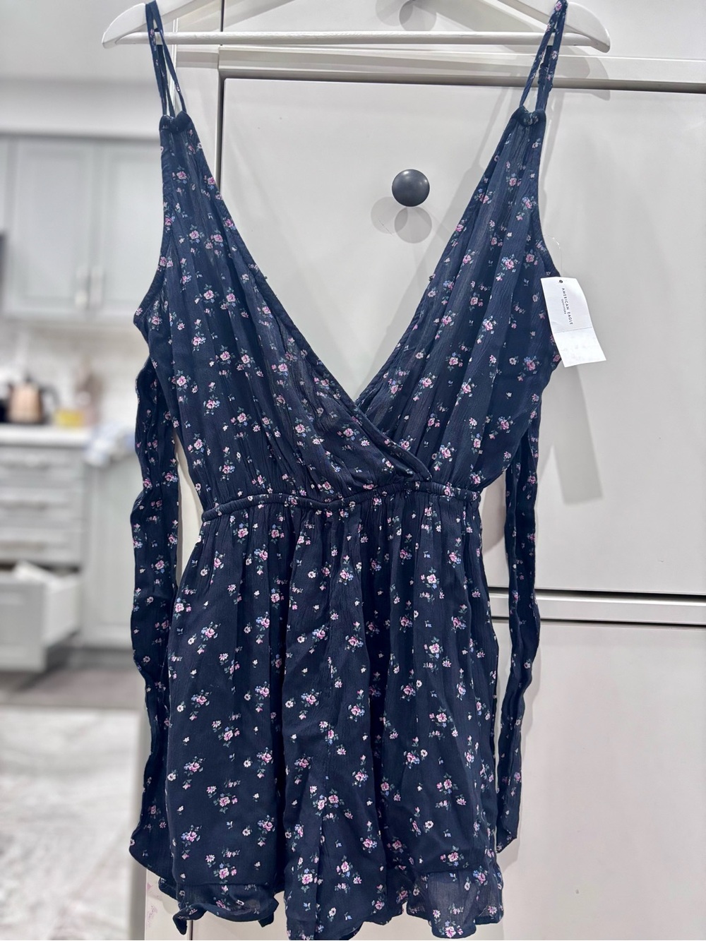 American Eagle romper Navy Floral Wrap Mini Dress